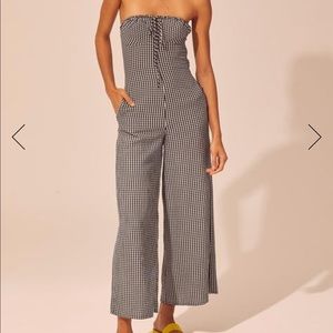 Solid & Striped Strapless Jumpsuit Black Gingham